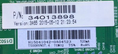 MAIN FUENTE PARA TV WESTINGHOUSE / NUMERO DE PARTE NUMERO DE PARTE / TP.MS3393.PB851 / H15041042-0A04523 / PANEL T500HVN07.4 / DISPLAY V500HJ1-PE8 / MODELO WD50FX1120 - Imagen 2